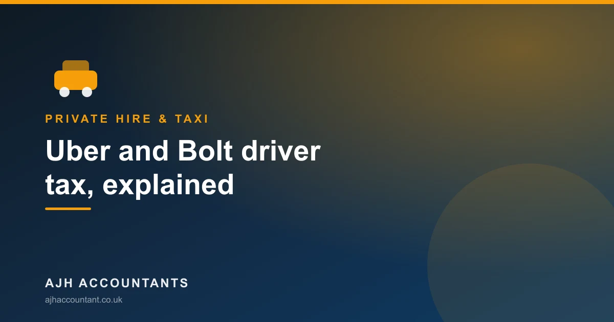 Illustration of a private hire car with UK tax figures for Uber and Bolt drivers
